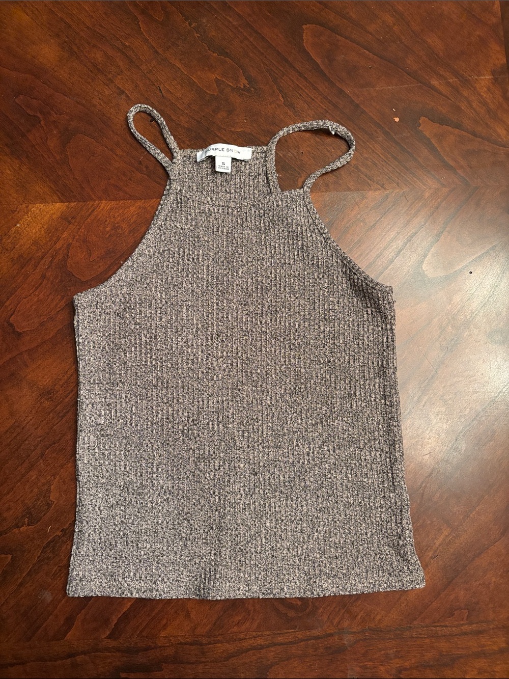 Purple Snow Ribbed Halter Tank Top - Gray